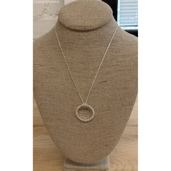 Sterling Silver 925 Clear CZ Open Circle Pendant Necklace 18