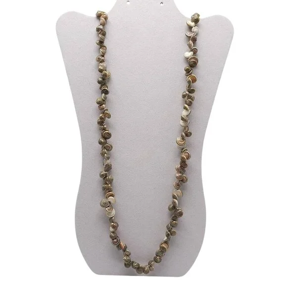 Natural Gray Hawaiian Umbonium Sea Shell Beaded Necklace Lei No Clasp Bohemian
