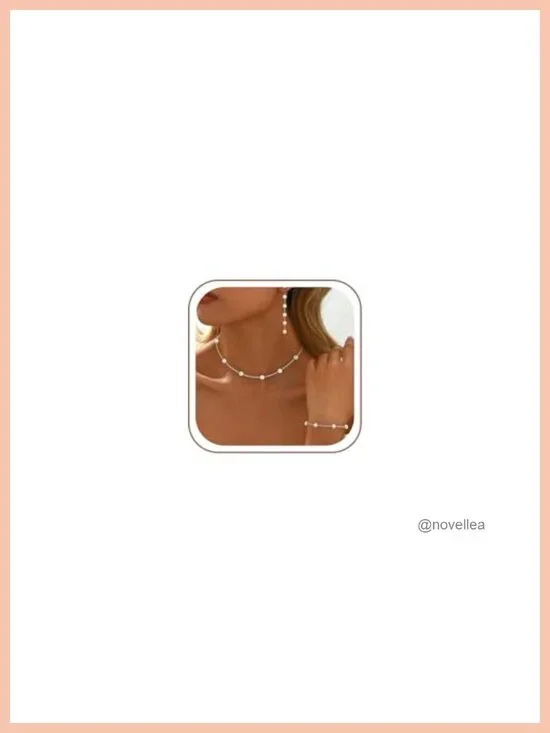 Layered Pearl Choker Necklace and Earring Set 18K Gold Plated Dainty Pearl