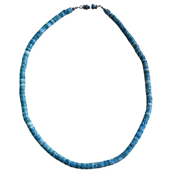 VTG Blue Sponge Coral Necklace Genuine‎ Natural beaded Heishi Beads 16g 16.5