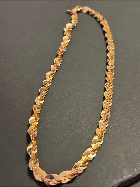 Vintage Milor Italy Rose Gold Bronze Sequin Disc Chain Necklace 20