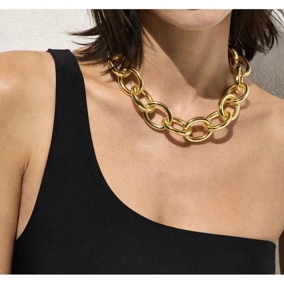 J. Crew Chunky Shiny Gold-Tone Circle Link Necklace 19
