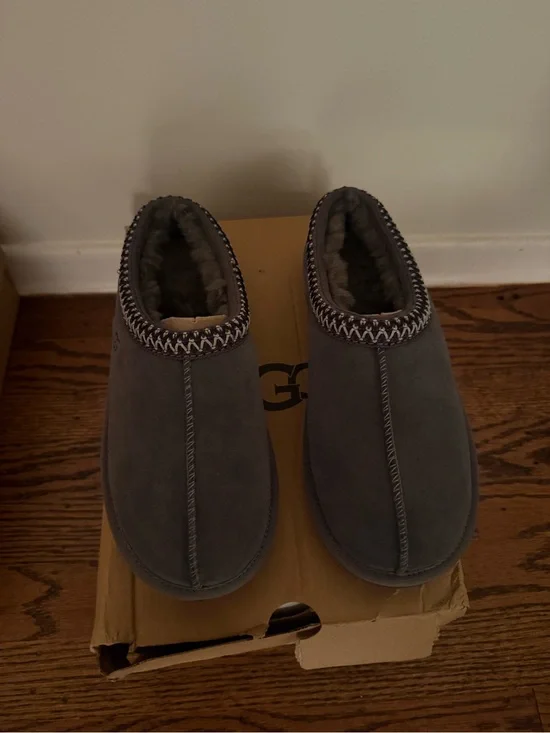 UGG Men’s Charcoal Suede Shearling-Lined Slip-On Booties