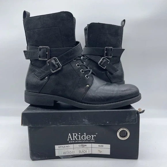 ARider Antonio-01 Men's Size 9.5 Moto Leather Boots Black Casual Shoes