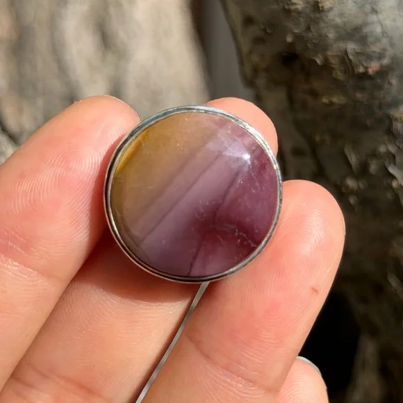 Size 8.25 925‎ silver plated round Mookaite ring 0504