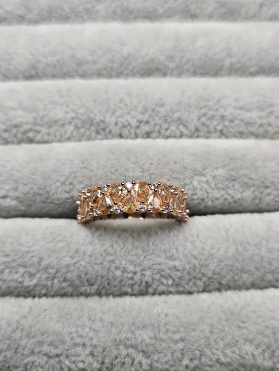 Size 7 Smokey Topaz Cubic Zirconia Rose Gold Plated November Birthday Bomb Party