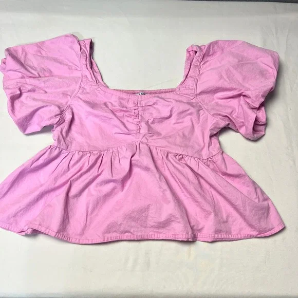 Old Navy Pink Peplum Top Puff Sleeve Square Neck‎ Blouse Fairy Feminine Size M