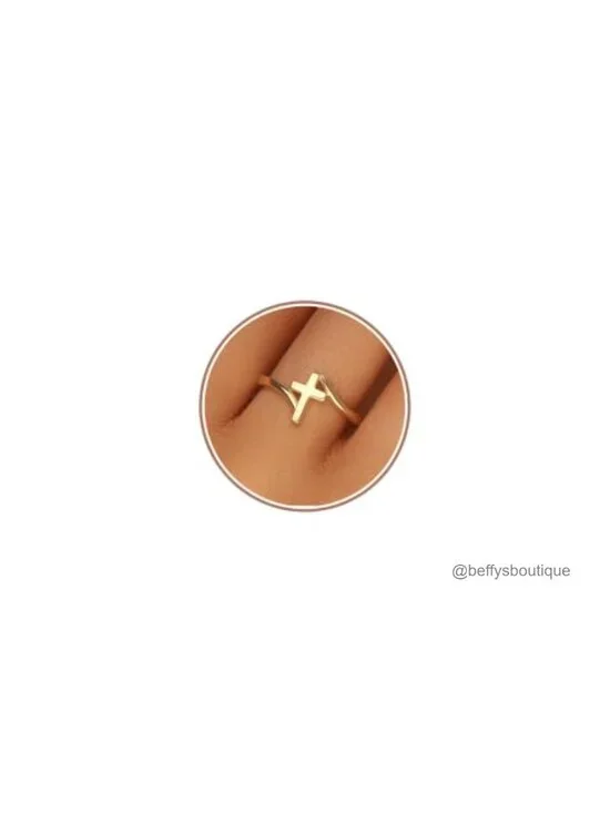 14K Gold Plated Cross Band Ring for Women, Tarnish Resistant Hypoallergenic