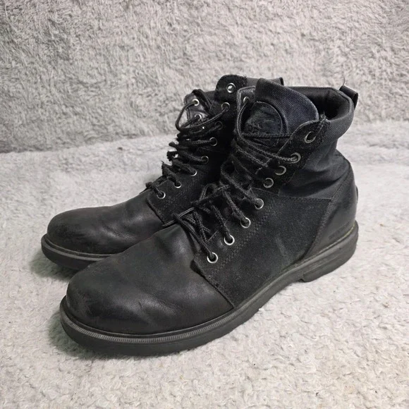 Sorel‎ Carson Six Boots Black Leather Canvas Waterproof Mens 11 Worn but Good