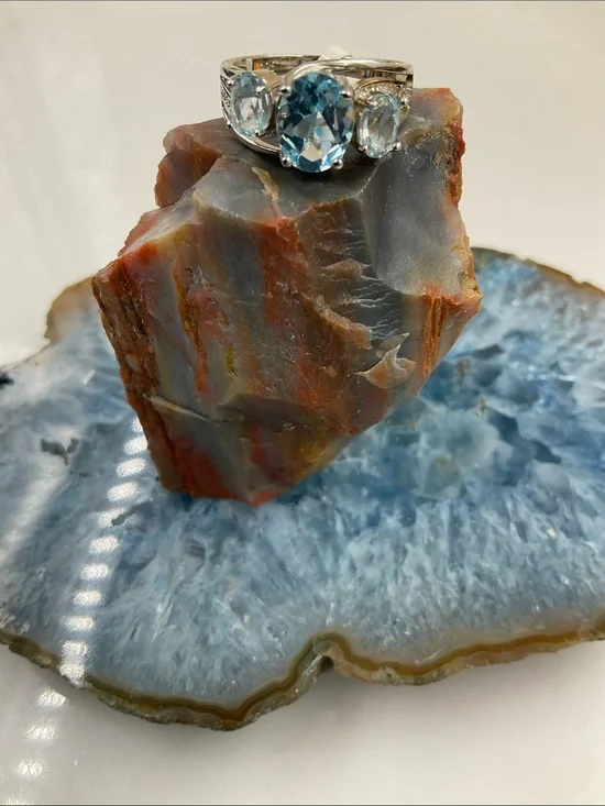 Ross¥Simons Three-Stone Sky Blue Topaz Sterling Ring - Size 7