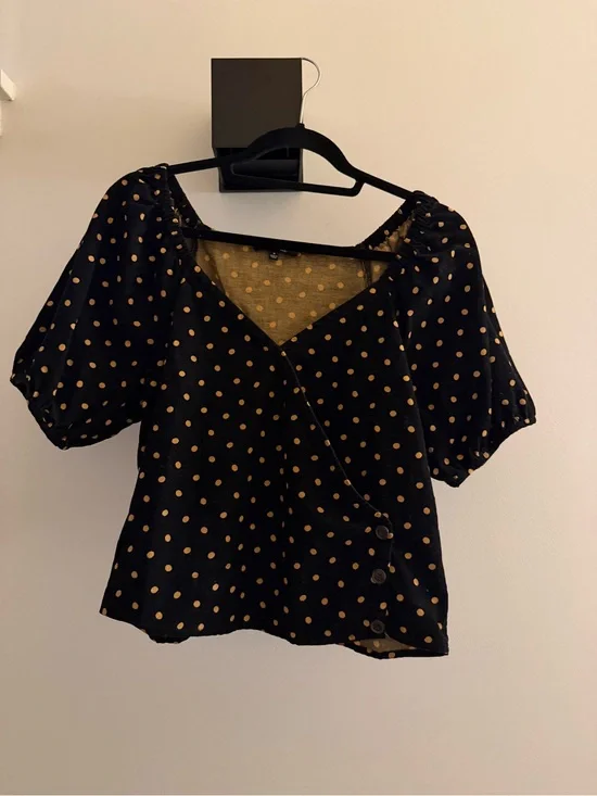Madewell Black Blouse with Gold Polka Dots