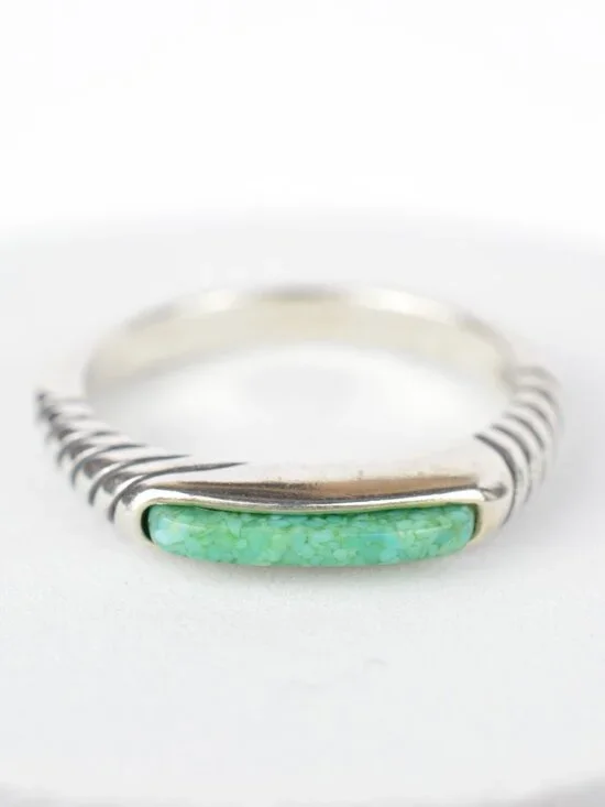 Carolyn Pollack Relios Sterling Silver Turquoise Inlay Stacker Band Ring Size 6
