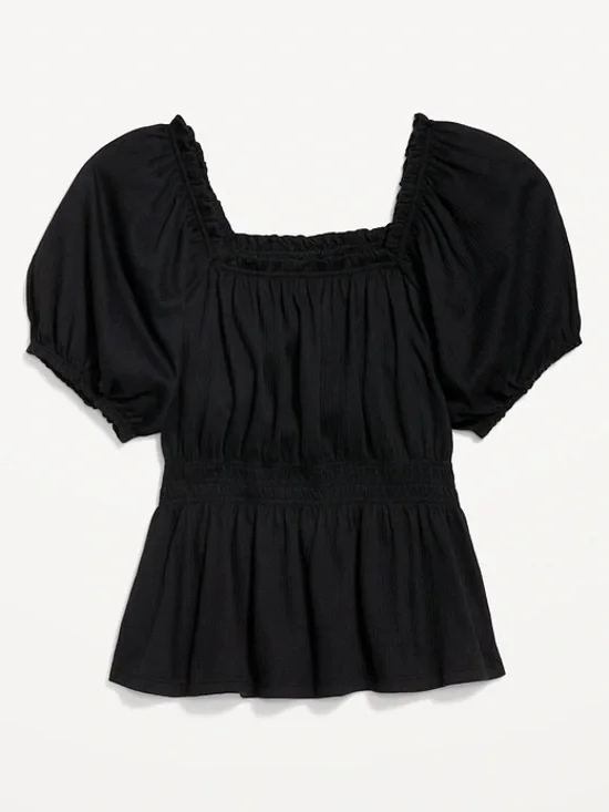 Old Navy Black Puff Sleeve Peasant Blouse