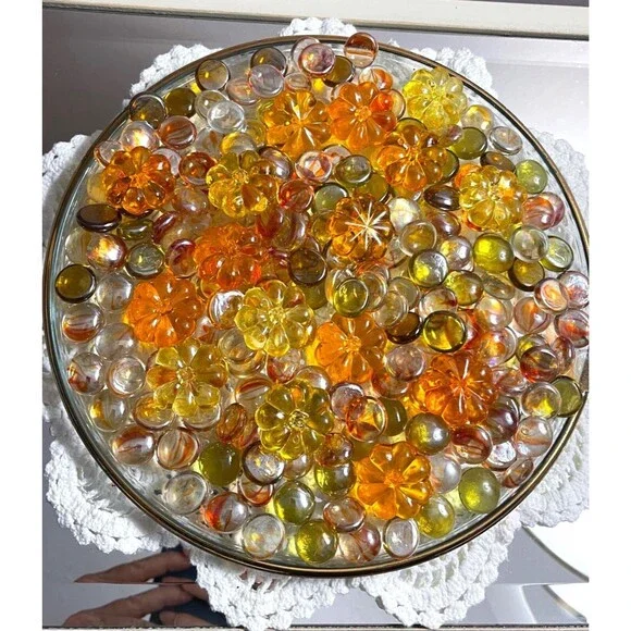 Pier 1 Decorative Glass Gems & Flower Shapes In Autumn Colors
