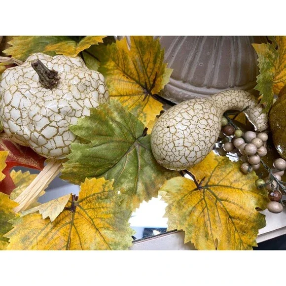 Pier 1 Autumn Harvest Crackle Pumpkin & Gourd Centerpiece With Leaves & Berries