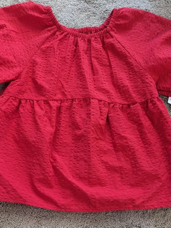 Old Navy red puff sleeve blouse