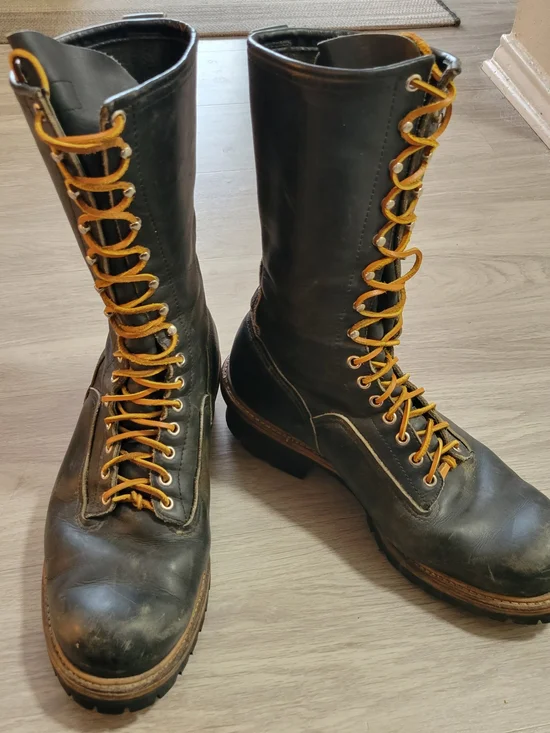 VTG RED WING MENS 11.5E TALL LINEMAN LOGGER LACE UP LEATHER BOOTS VIBRAM SOLE