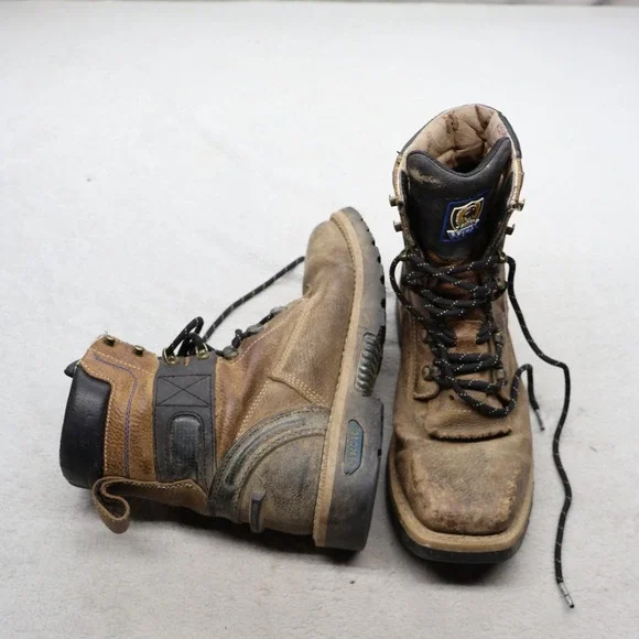 Cinch  Mens 9EE Work Boots‎ Brown Leather Square Toe WRX Lace Up Rugged Utility