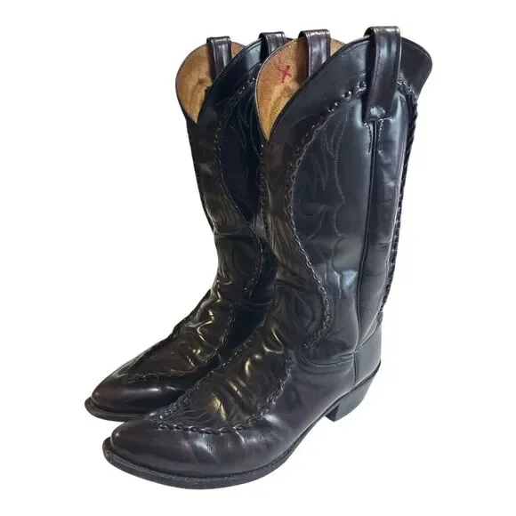 Vtg Dan Post Western Boots Mens 10D Mignon Black Cherry Bucklace Cowboy DP26679