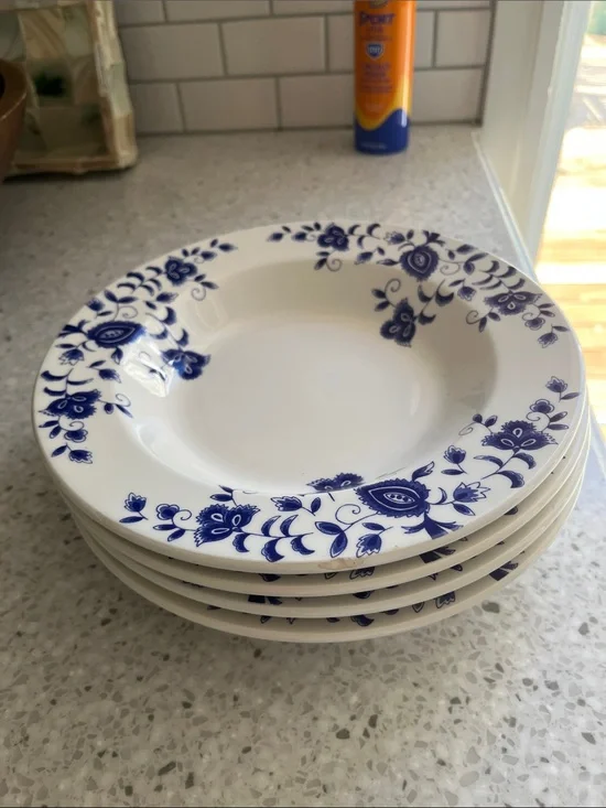 Pier 1 Set of 4 Eliza Bowls White w/ blue flowers