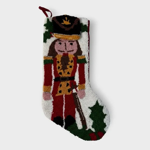 Pier 1‎ Imports Nutcracker Christmas Holiday Stocking Hooked Rug Yarn 3D Hat