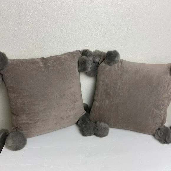 Pier 1 Set 2 pc Pillows Pom pom  Gray