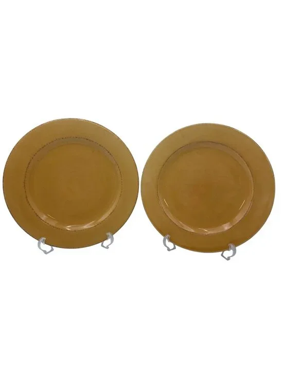 Pier 1 Toscana Gold Hand-Painted Earthenware Dinner Plates Set Of 2 11