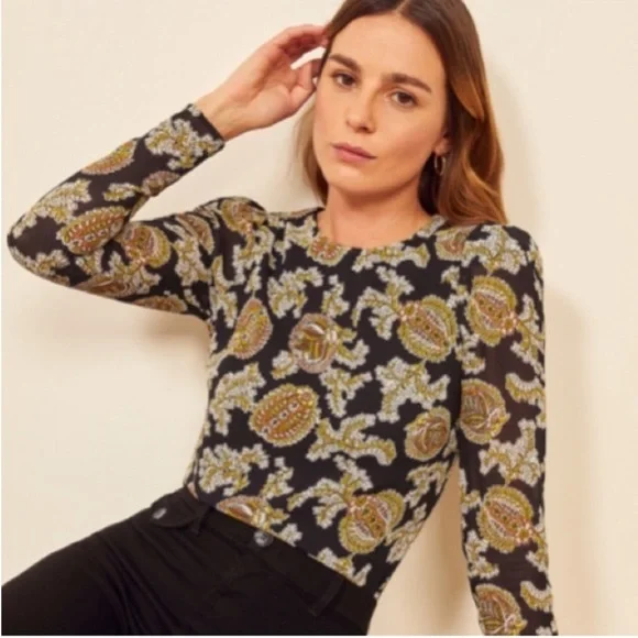 Reformation Talia Long Sleeve Top Paisley Puff size xs Extra Small