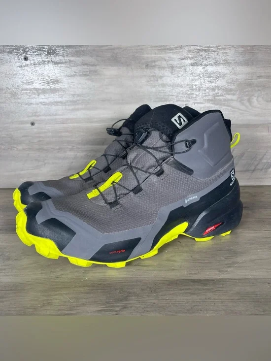 Salomon Cross Hike Tracker Mens 10 Goretex Boots Mid GTX2 Lime Gray Gorpcore