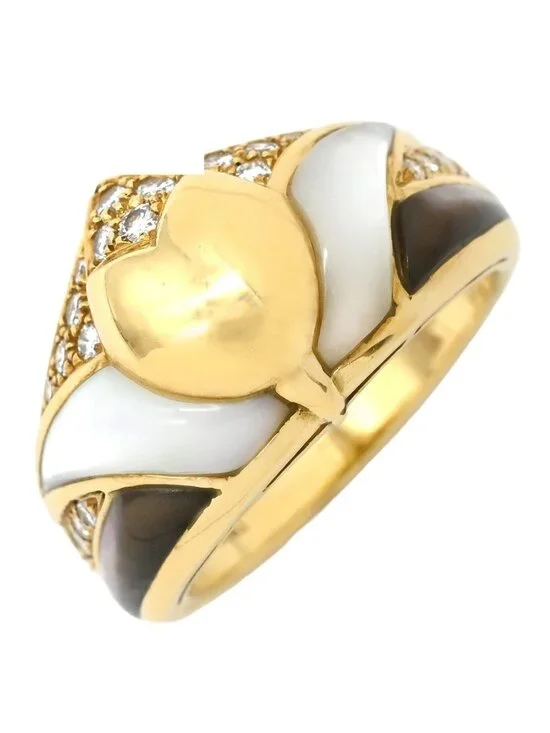 Bvlgari Ring Naturalia Diamond White Gold 18k Pave Colored Stone Black