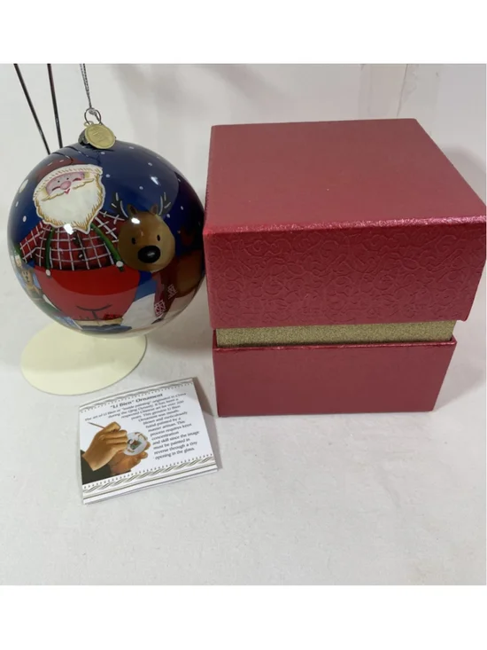 Pier 1 Li Bien Hand Painted Glass Christmas Ornament Santa Snowman Reindeer 2014
