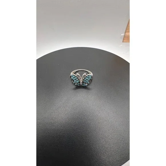 Sterling Silver Aqua Blue‎ Crystal Butterfly Statement Ring 925 Size 11