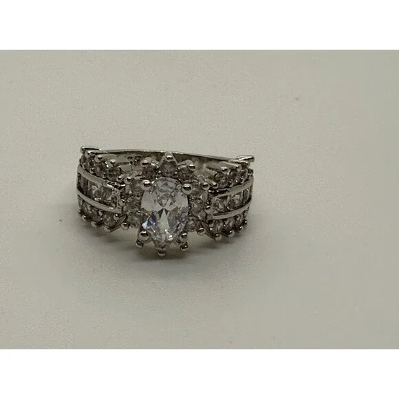 Vintage Style Engagement Ring Signed 14K WFG Oval CZ Diamond Tested 6 READ DESCP