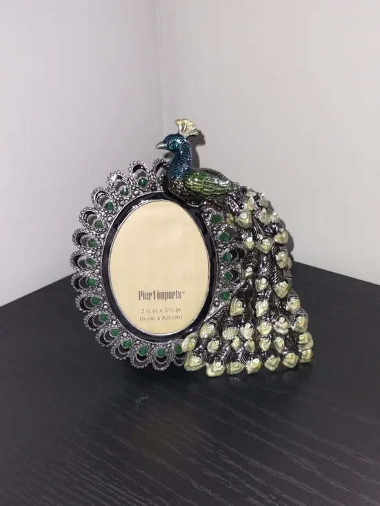 Pier 1 Green and Silver Peacock Tabletop Frame with Teal Accents