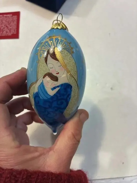 Pier 1 Li Bien Hand-Painted Glass Teardrop Christmas Ornament - Madonna & Child