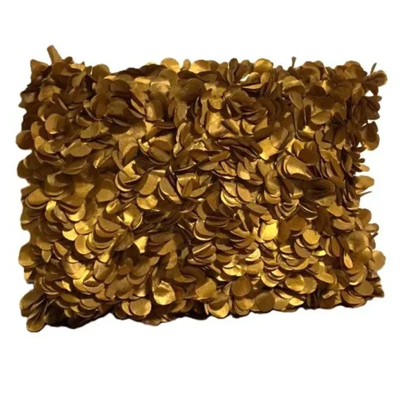 PIER 1 Round Gold Petals Luxe Accent Decorative Home Decor Pillow 12 x 16 inches