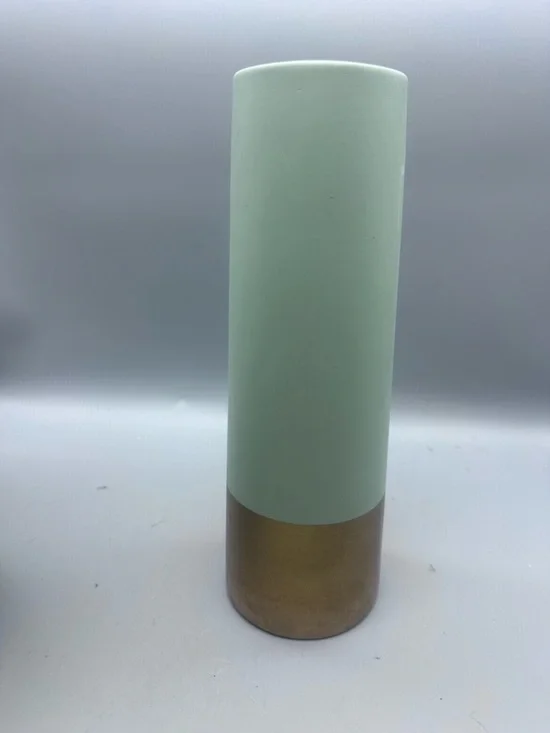 Pier 1 Mint Green and Gold Tall Cylinder Vase