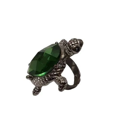 TURTLE GREEN & SILVER‎ FINGER RING SIZE 7