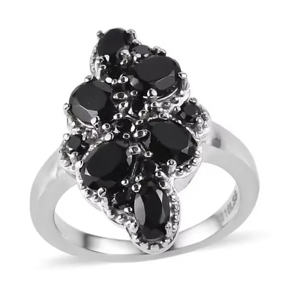 Thai Black Spinel and Simulated Black Diamond 2.80 ctw Ring in Stainless Steel 8