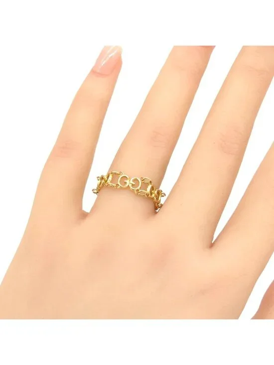 Gucci Icon Chain Ring GG Interlocking Logo 18k Yellow Gold