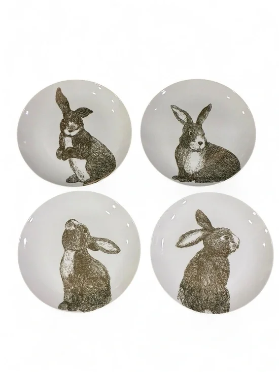 Pier 1 Gold Rabbit Porcelain Salad Plates Set of 4 Easter Bunny Metallic Spring