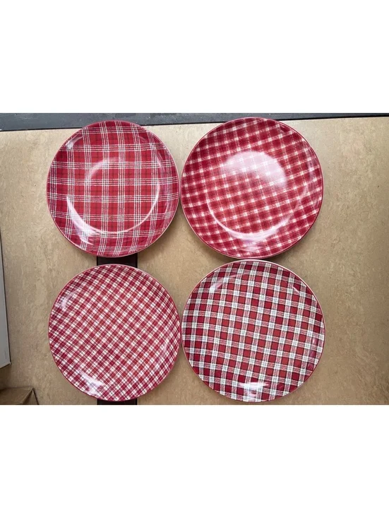 Pier 1 Red Gingham Salad Plates Set of 4  in Original Box 8.5” Stoneware [COPY]