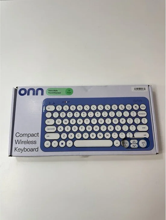 Onn Compact Wireless Keyboard, 78 Keys, Blue Retro Round Keycaps