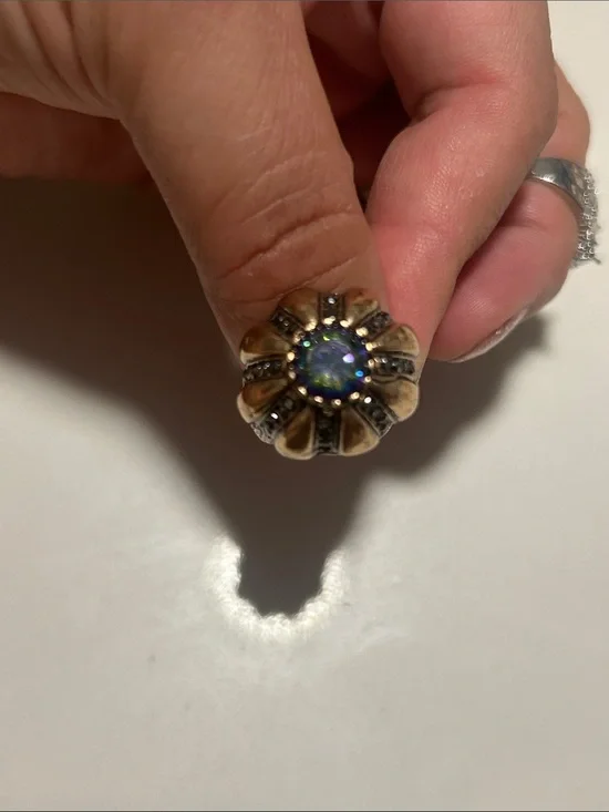 Vintage Gold-Bronze Tone Dome Ring with Blue Center Stone Adjustable