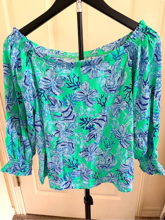 Lilly Pulitzer Lessa Off The Shoulder Top, Cabana Green Size Small