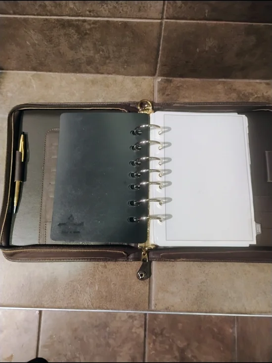 Vtg Brown Leather Zip Organizer  Gold Accents 10k GP Cross Mechanical Pencil
