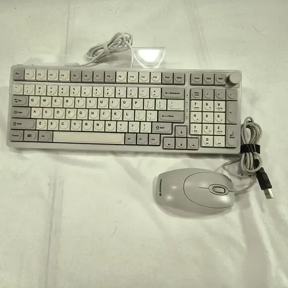 AJAZZ AK992 Wired Keyboard w/ Cherry Retro Gray Wired Mouse Custom Keycaps