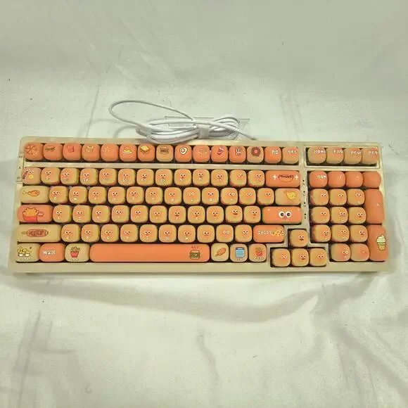 Qisan Wireless Gaming Keyboard Custom Key Caps Tan RGB Burger Themed