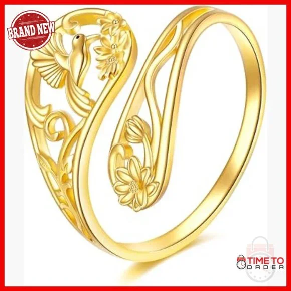 14K Gold Adjustable Spoon Ring Statement Jewelry Size 7