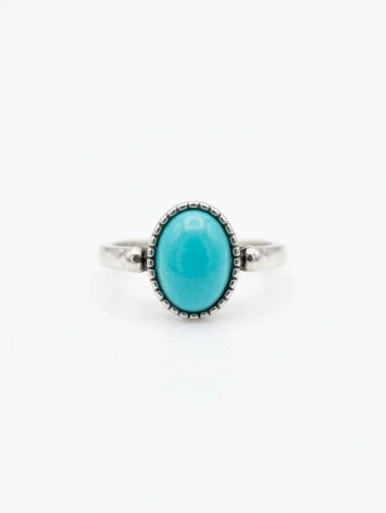 💎3/$12💎Western Style Oval Faux Turquoise Ring Silver Tone Costume Jewelry